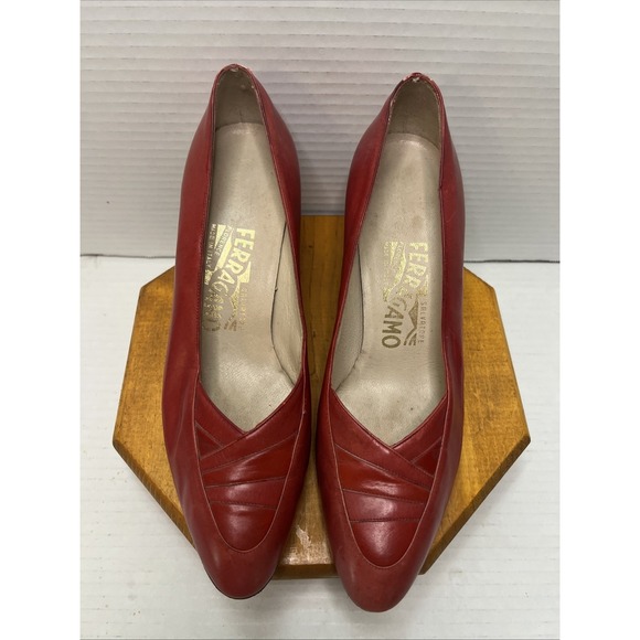 Vintage Salvatore Ferragamo Red Leather Pumps-Szie7.5/EU36-Classic Made in Italy - Picture 3 of 15